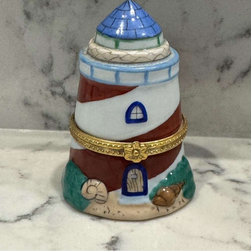 Lighthouse Trinket Box with Blue Roof